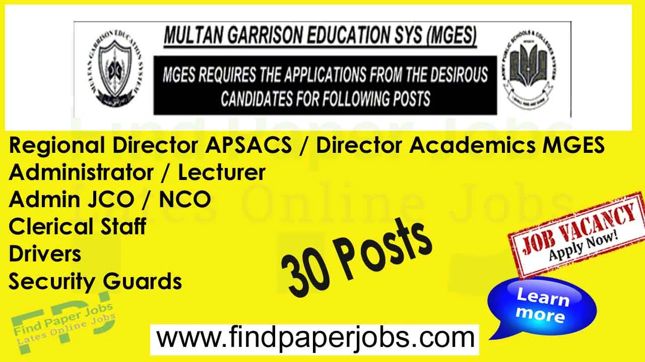 Multan Garrison Education System Jobs 2024
