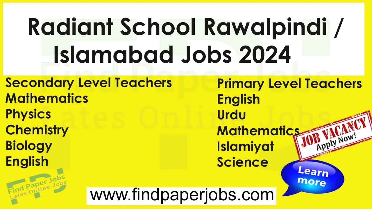 Radiant School Rawalpindi Islamabad Jobs 2024